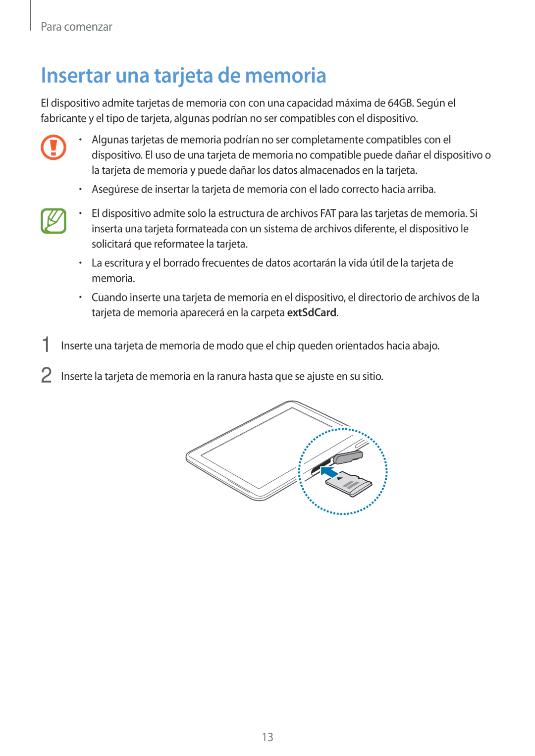 Samsung GT-N8010GRAXEZ, GT-N8010EAADBT, GT-N8010ZWATPH, GT-N8010EAATPH, GT-N8010ZWADBT manual Insertar una tarjeta de memoria 