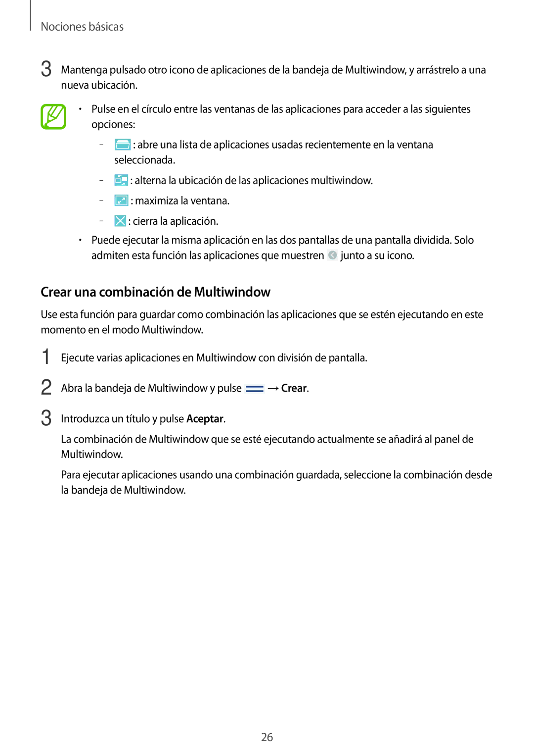 Samsung GT-N8010EAAPHE, GT-N8010EAADBT, GT-N8010ZWATPH, GT-N8010EAATPH, GT-N8010ZWADBT Crear una combinación de Multiwindow 