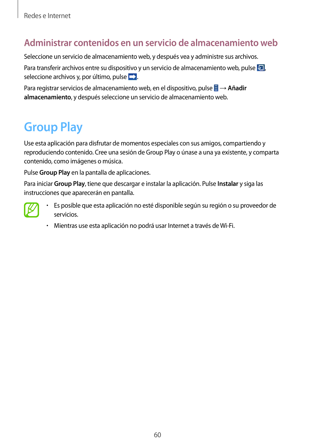 Samsung GT-N8010EAADBT, GT-N8010ZWATPH manual Group Play, Administrar contenidos en un servicio de almacenamiento web 