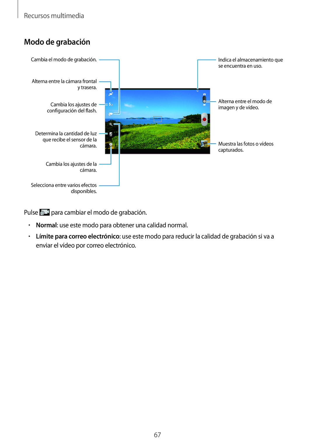 Samsung GT-N8010EAXPHE, GT-N8010EAADBT, GT-N8010ZWATPH, GT-N8010EAATPH manual Modo de grabación, Cambia el modo de grabación 