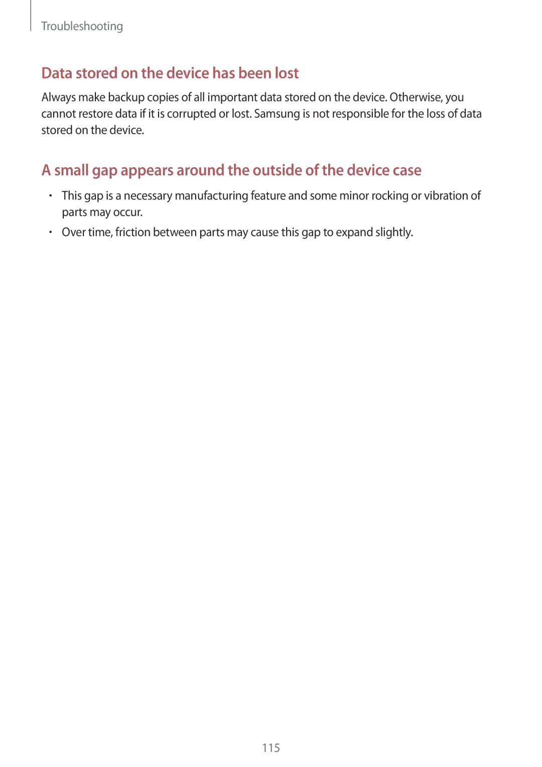 Samsung GT-N8010EAATUR, GT-N8010EAADBT, GT-N8010ZWXDBT, GT-N8010ZWXTUR manual Data stored on the device has been lost 