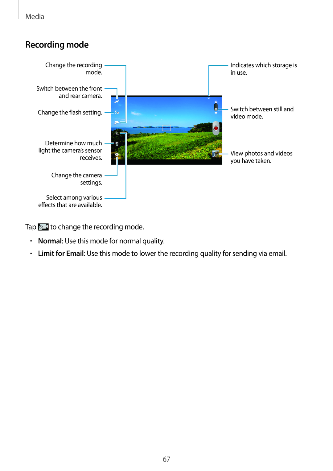 Samsung GT-N8010ZWATUR, GT-N8010EAADBT, GT-N8010ZWXDBT, GT-N8010ZWXTUR, GT-N8010ZWATPH, GT-N8010EAXDBT manual Recording mode 