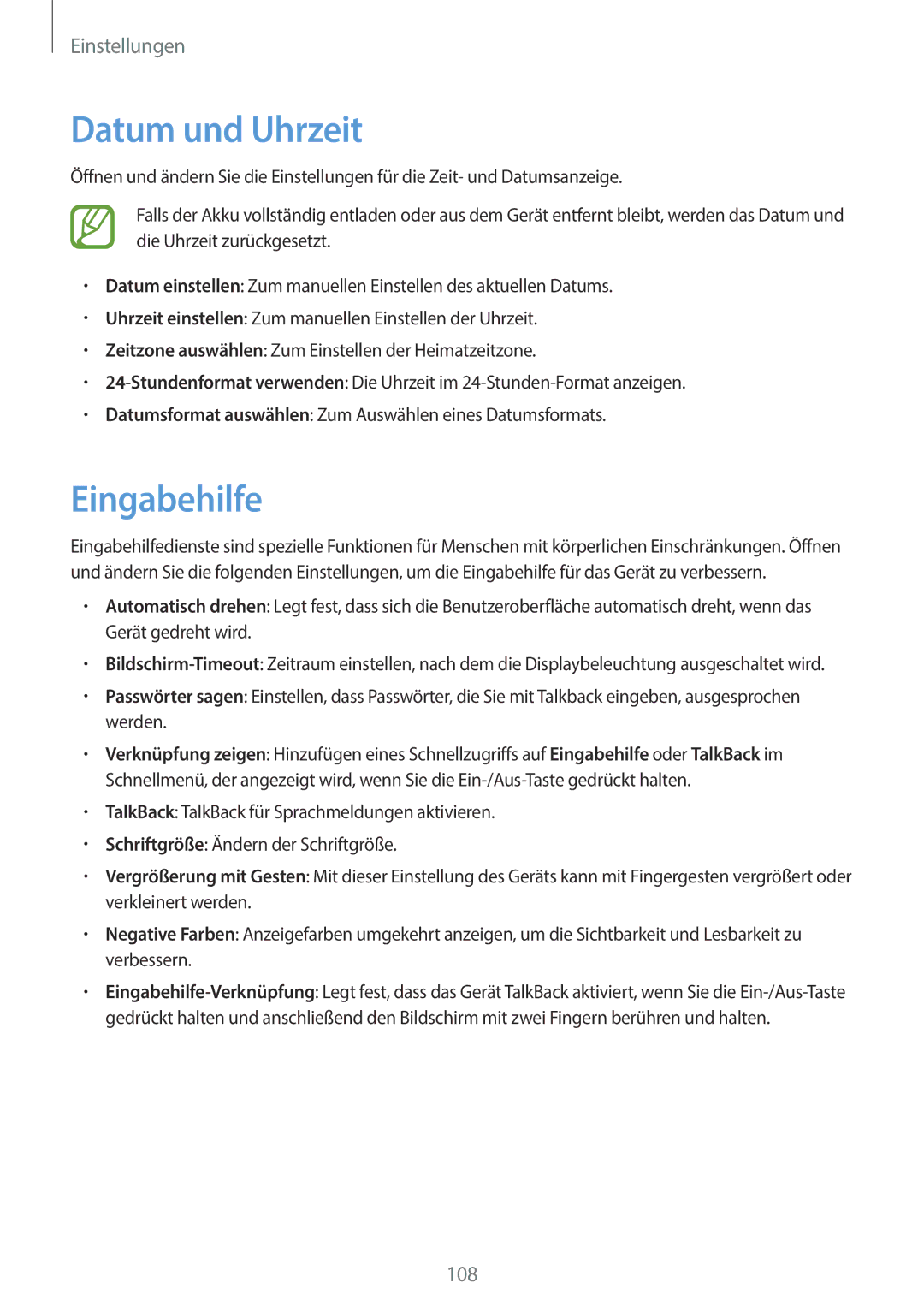 Samsung GT-N8010EAXDBT, GT-N8010EAADBT, GT-N8010ZWXDBT, GT-N8010ZWXTUR, GT-N8010ZWATPH manual Datum und Uhrzeit, Eingabehilfe 