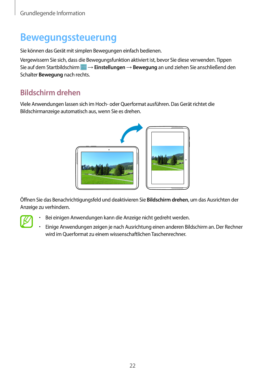 Samsung GT-N8010ZWADBT, GT-N8010EAADBT, GT-N8010ZWXDBT, GT-N8010ZWXTUR, GT-N8010ZWATPH Bewegungssteuerung, Bildschirm drehen 