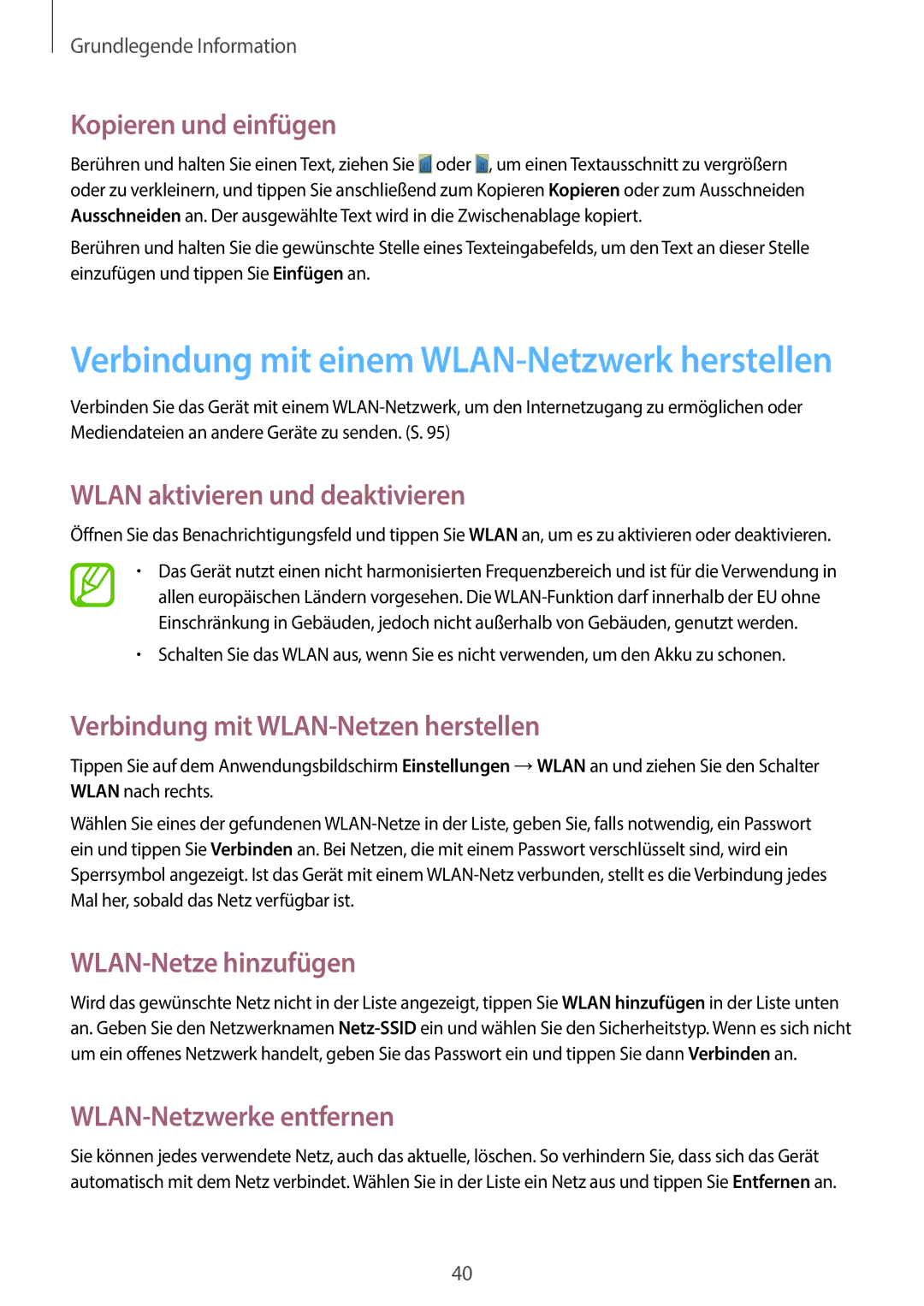 Samsung GT-N8010ZWXDBT Kopieren und einfügen, Wlan aktivieren und deaktivieren, Verbindung mit WLAN-Netzen herstellen 