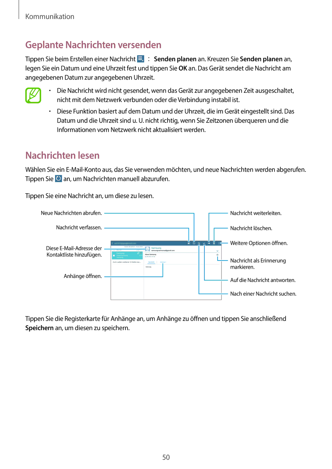 Samsung GT-N8010GRADBT, GT-N8010EAADBT, GT-N8010ZWXDBT, GT-N8010ZWXTUR Geplante Nachrichten versenden, Nachrichten lesen 