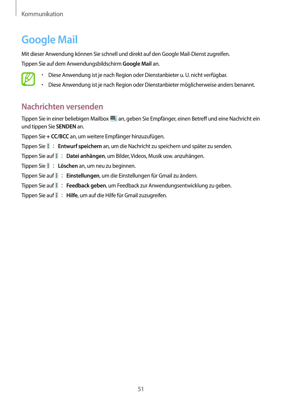 Samsung GT-N8010ZWATUR, GT-N8010EAADBT, GT-N8010ZWXDBT, GT-N8010ZWXTUR, GT-N8010ZWATPH, GT-N8010EAXDBT manual Google Mail 