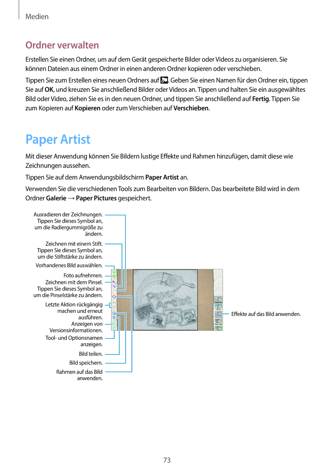 Samsung GT-N8010EAAEUR, GT-N8010EAADBT, GT-N8010ZWXDBT, GT-N8010ZWXTUR, GT-N8010ZWATPH manual Paper Artist, Ordner verwalten 