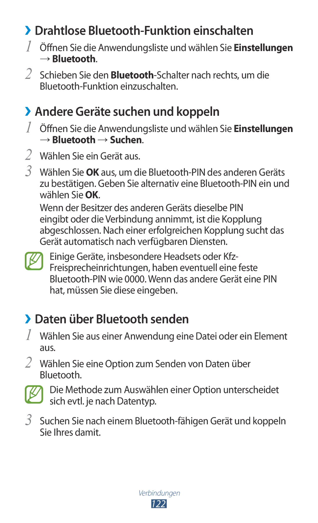 Samsung GT-N8010EAATUR manual ››Drahtlose Bluetooth-Funktion einschalten, ››Andere Geräte suchen und koppeln, → Bluetooth 