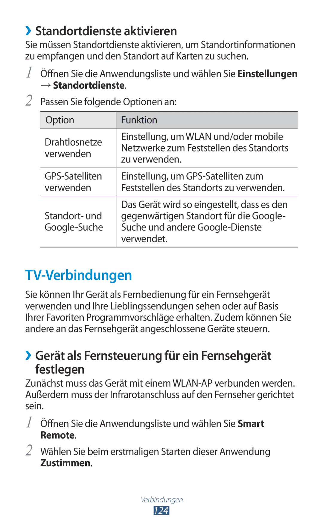 Samsung GT-N8010EAATPH, GT-N8010EAADBT manual TV-Verbindungen, ››Standortdienste aktivieren, → Standortdienste, Zustimmen 