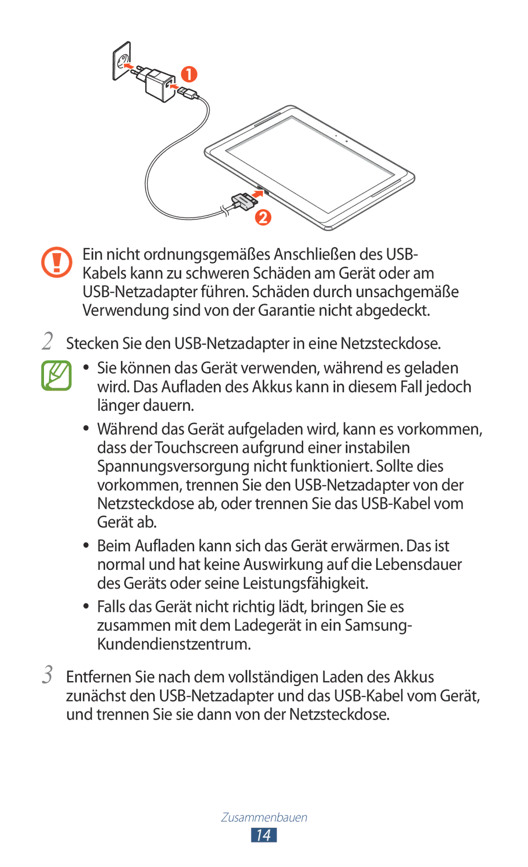 Samsung GT-N8010ZWXDBT, GT-N8010EAADBT, GT-N8010ZWXTUR, GT-N8010ZWATPH, GT-N8010EAXDBT, GT-N8010EAATUR manual Zusammenbauen 