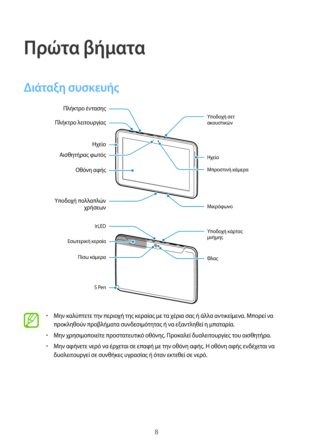 Samsung GT-N8010EAACYO, GT-N8010EAAEUR, GT-N8010ZWAEUR manual Πρώτα βήματα, Διάταξη συσκευής 