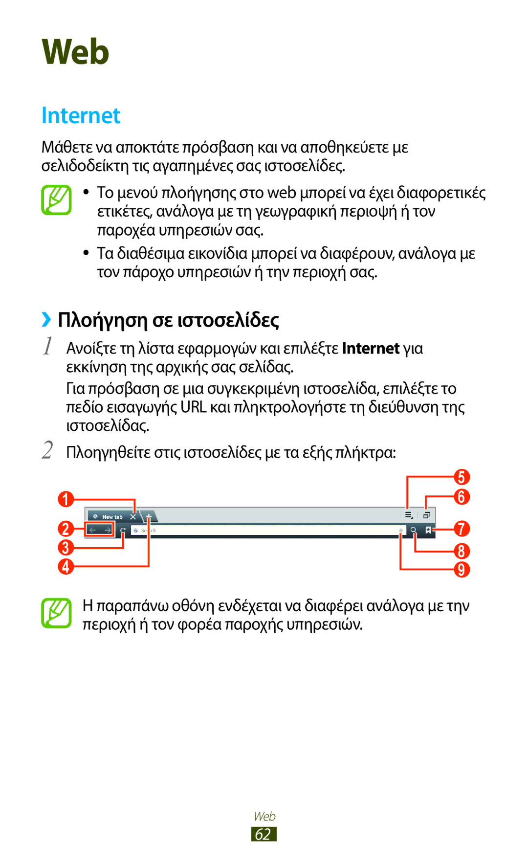 Samsung GT-N8010EAACYO, GT-N8010EAAEUR, GT-N8010ZWAEUR manual Internet, ››Πλοήγηση σε ιστοσελίδες 