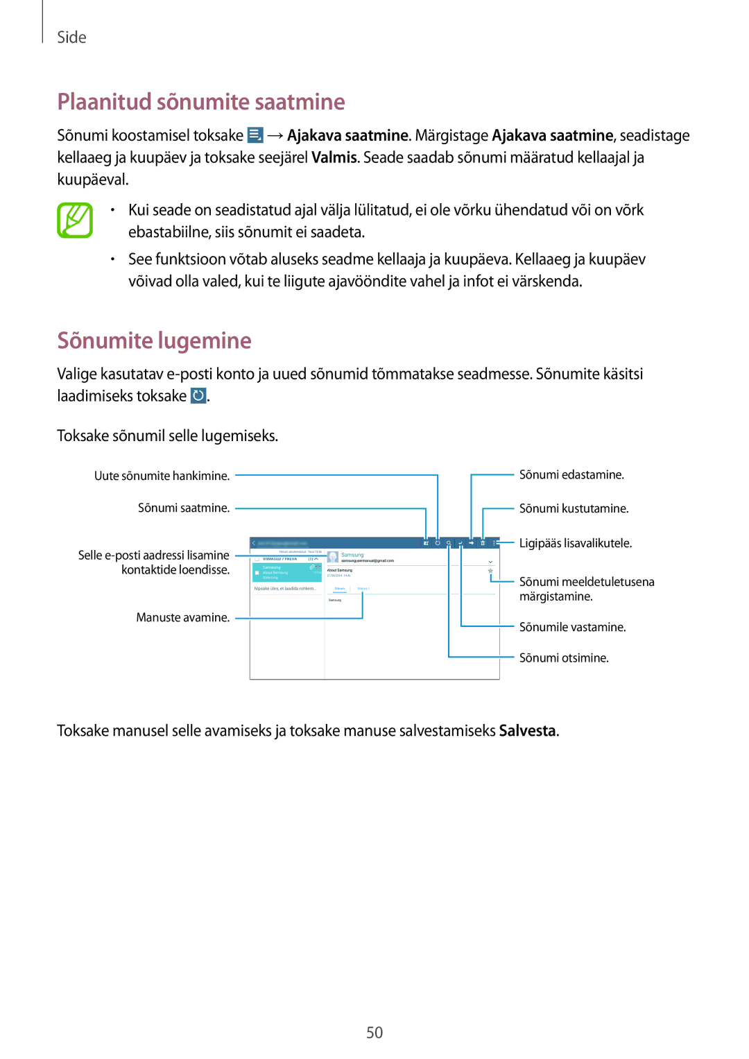 Samsung GT-N8010EAASEB, GT-N8010ZWASEB manual Plaanitud sõnumite saatmine, Sõnumite lugemine 