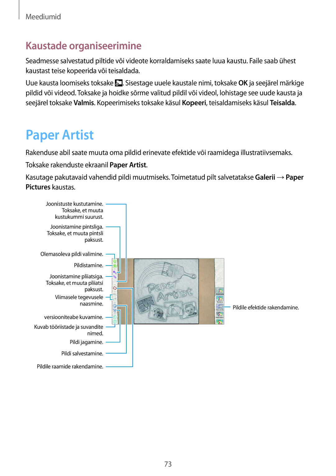 Samsung GT-N8010ZWASEB, GT-N8010EAASEB manual Paper Artist, Kaustade organiseerimine 