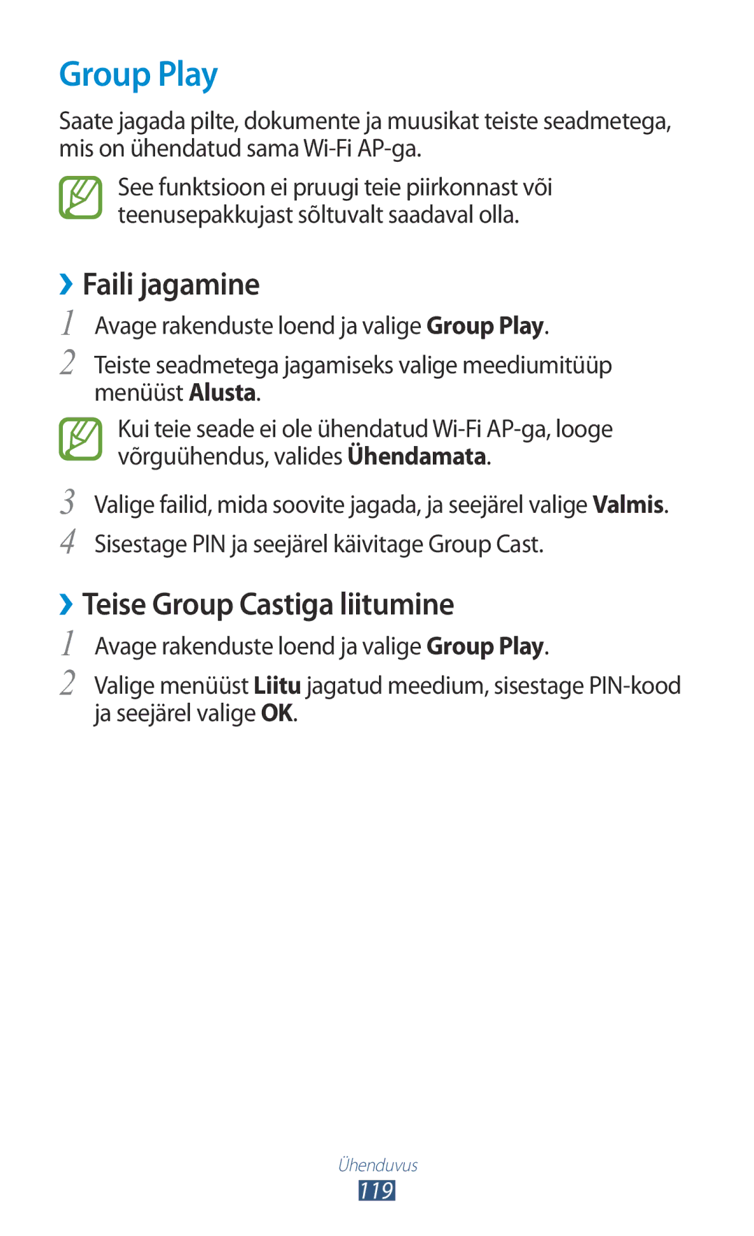 Samsung GT-N8010ZWASEB, GT-N8010EAASEB manual Group Play, ››Teise Group Castiga liitumine 