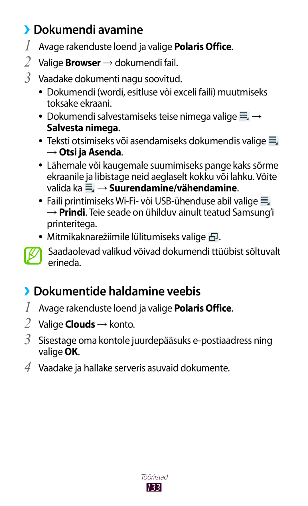 Samsung GT-N8010ZWASEB, GT-N8010EAASEB manual ››Dokumendi avamine, ››Dokumentide haldamine veebis, → Otsi ja Asenda 