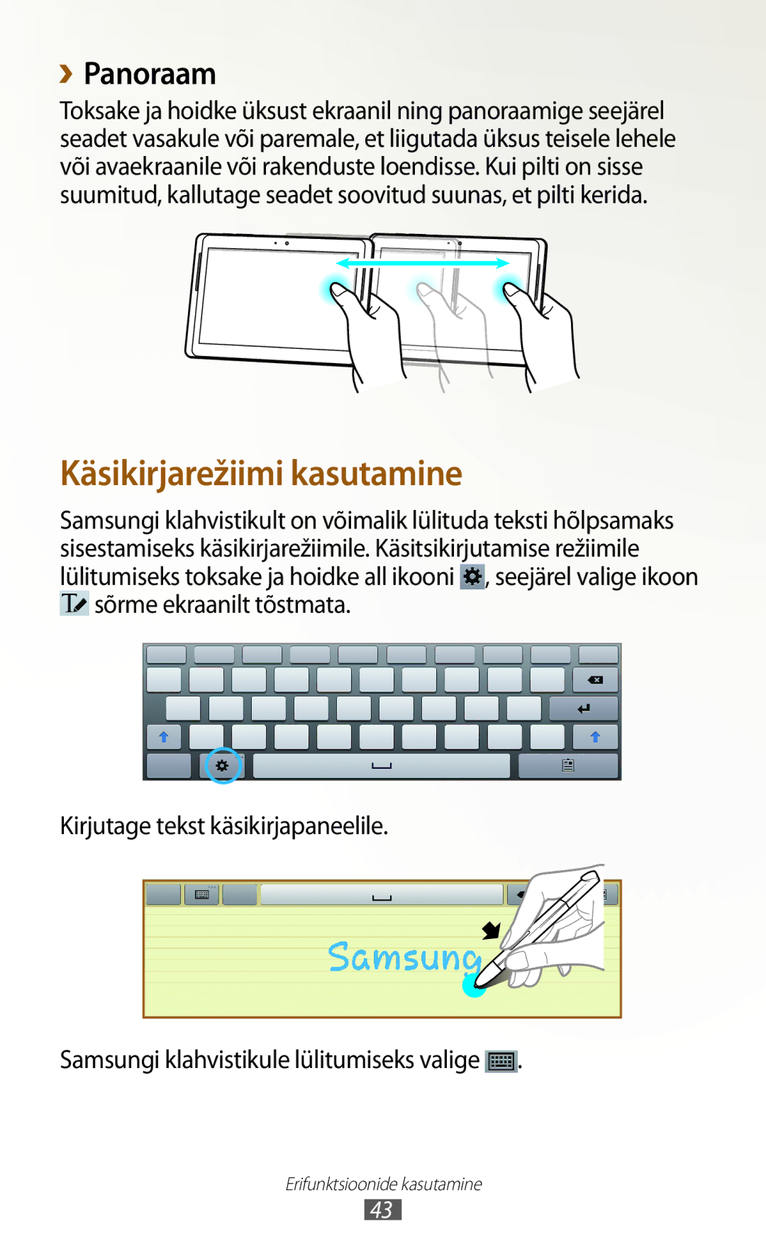 Samsung GT-N8010ZWASEB, GT-N8010EAASEB manual Käsikirjarežiimi kasutamine, ››Panoraam 