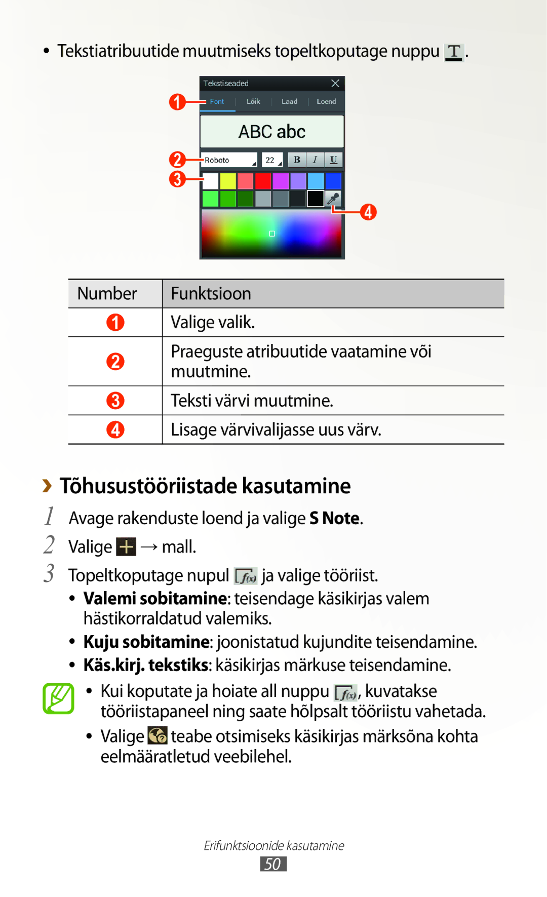 Samsung GT-N8010EAASEB, GT-N8010ZWASEB manual ››Tõhusustööriistade kasutamine 