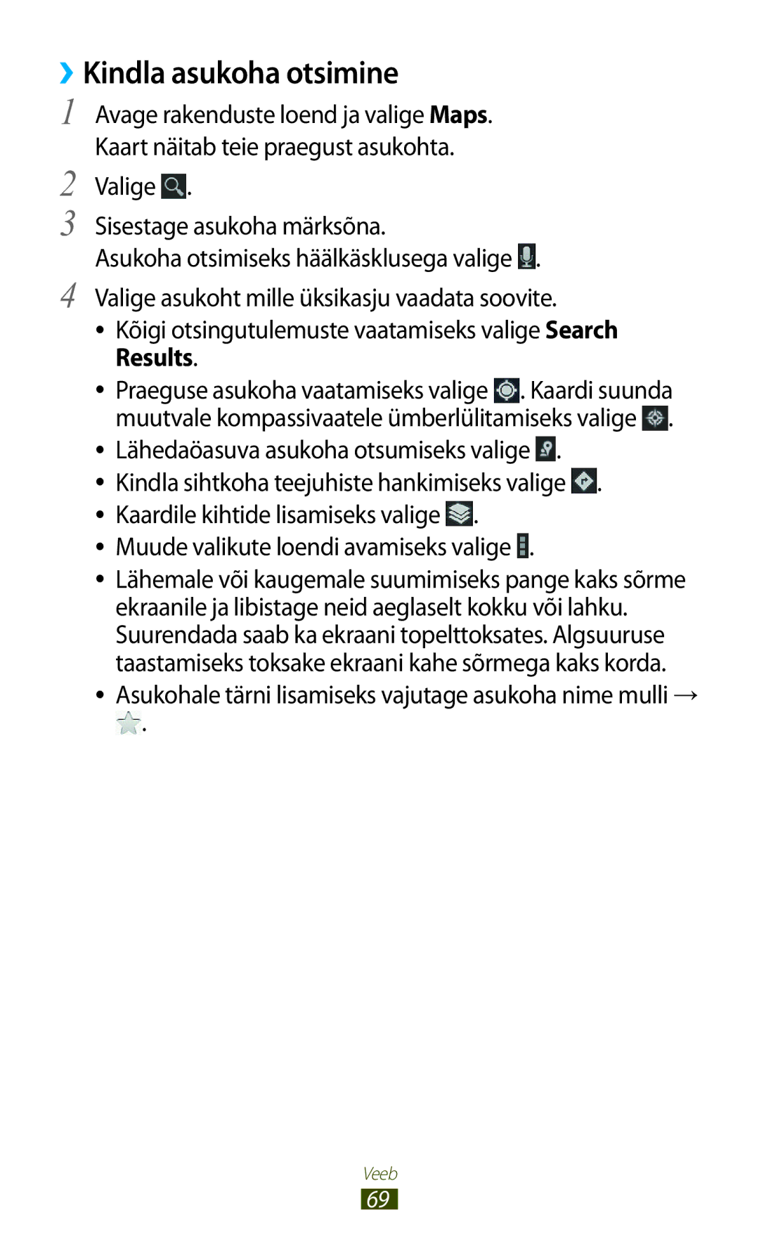 Samsung GT-N8010ZWASEB, GT-N8010EAASEB manual ››Kindla asukoha otsimine, Lähedaöasuva asukoha otsumiseks valige 