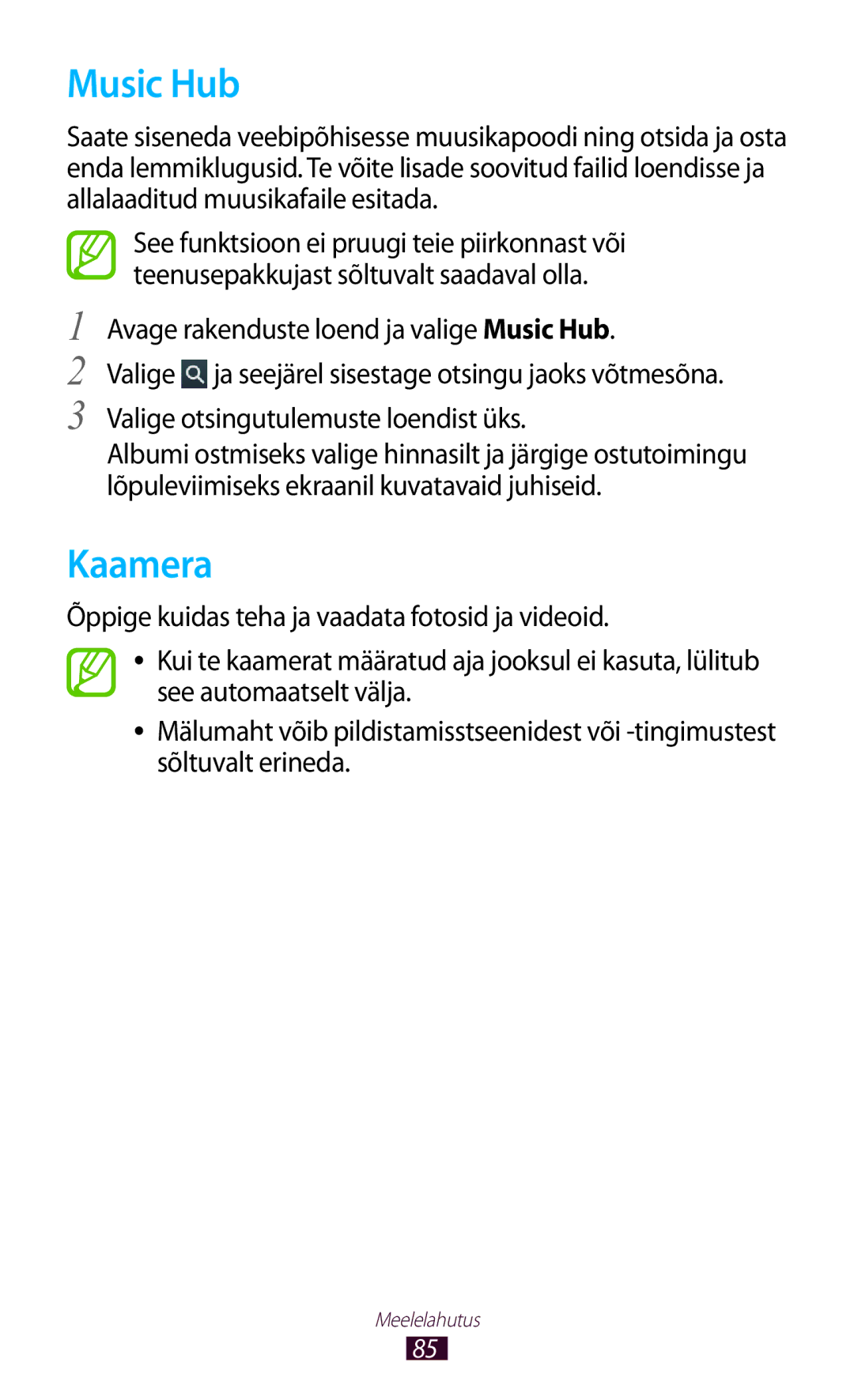 Samsung GT-N8010ZWASEB, GT-N8010EAASEB manual Music Hub, Kaamera 