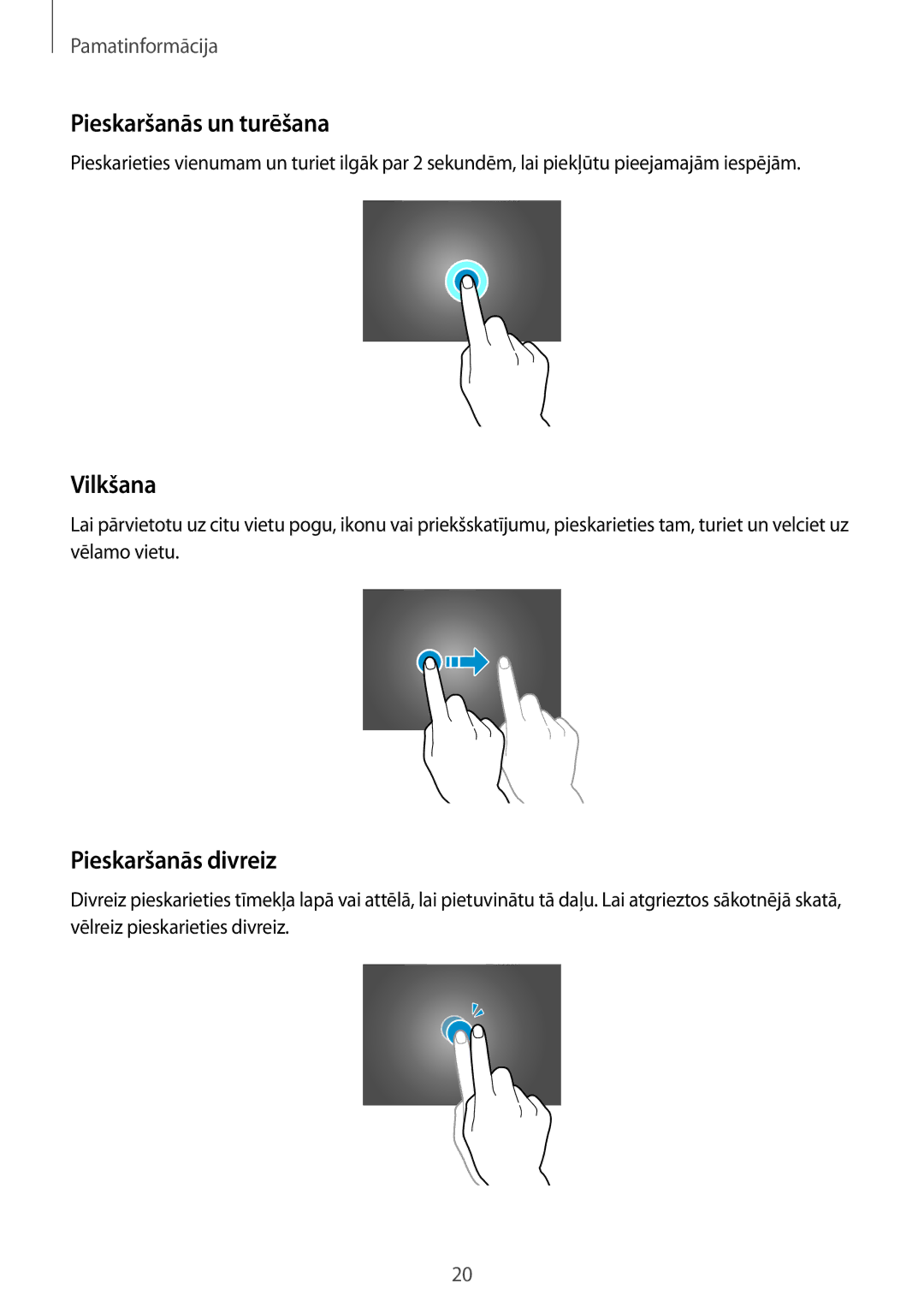 Samsung GT-N8010EAASEB, GT-N8010ZWASEB manual Pieskaršanās un turēšana, Vilkšana, Pieskaršanās divreiz 