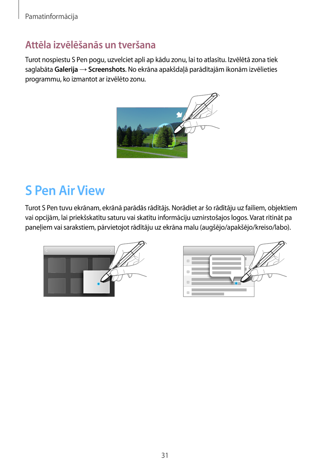 Samsung GT-N8010ZWASEB, GT-N8010EAASEB manual Pen Air View, Attēla izvēlēšanās un tveršana 