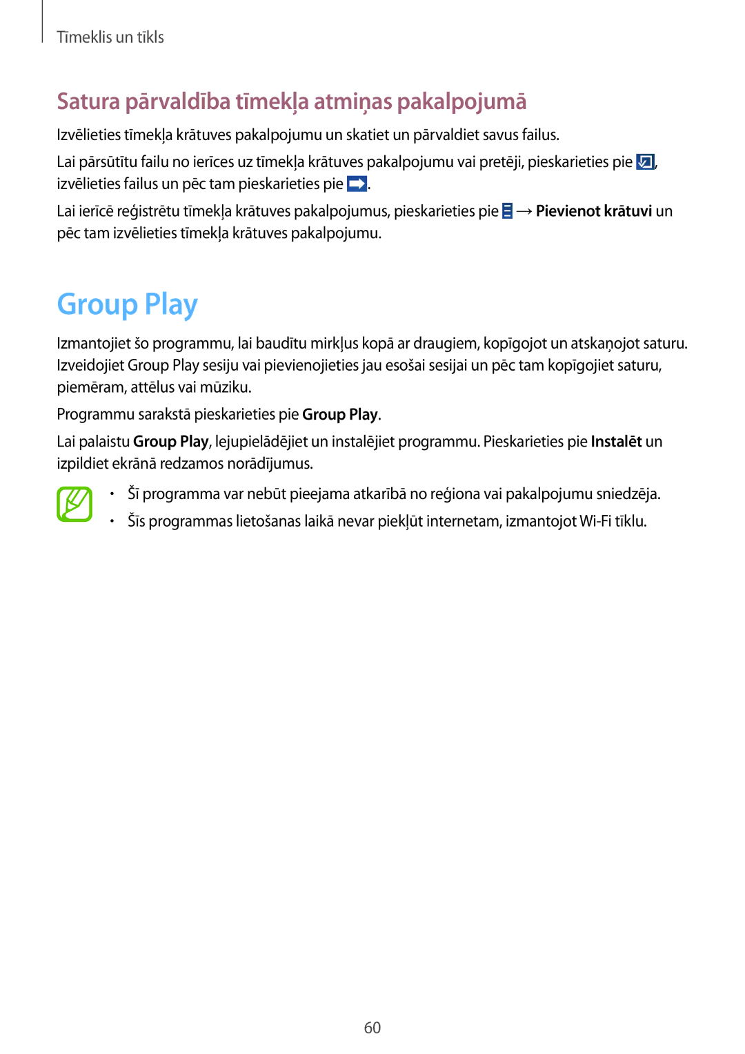 Samsung GT-N8010EAASEB, GT-N8010ZWASEB manual Group Play, Satura pārvaldība tīmekļa atmiņas pakalpojumā 