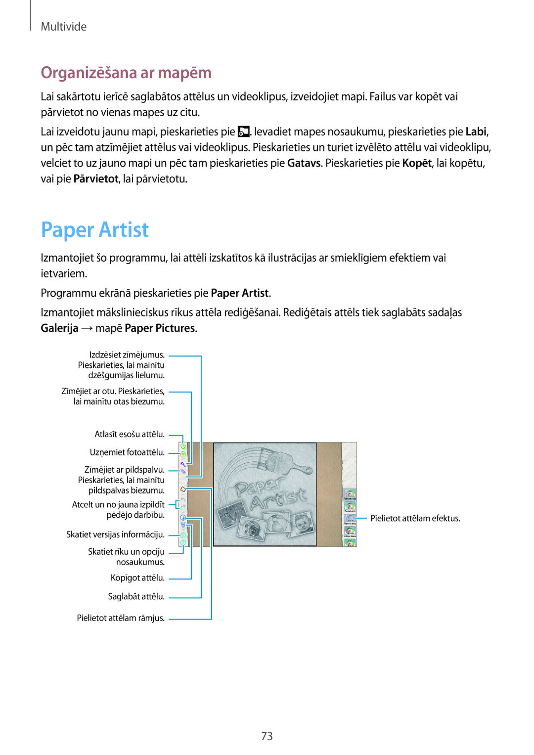 Samsung GT-N8010ZWASEB, GT-N8010EAASEB manual Paper Artist, Organizēšana ar mapēm 