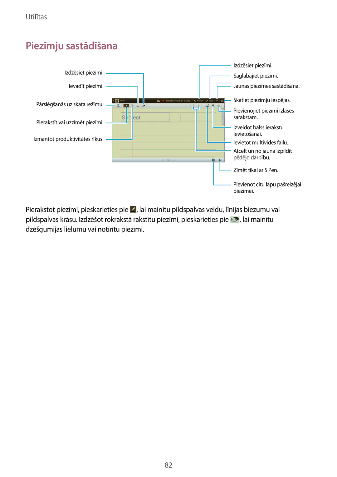 Samsung GT-N8010EAASEB, GT-N8010ZWASEB manual Piezīmju sastādīšana 