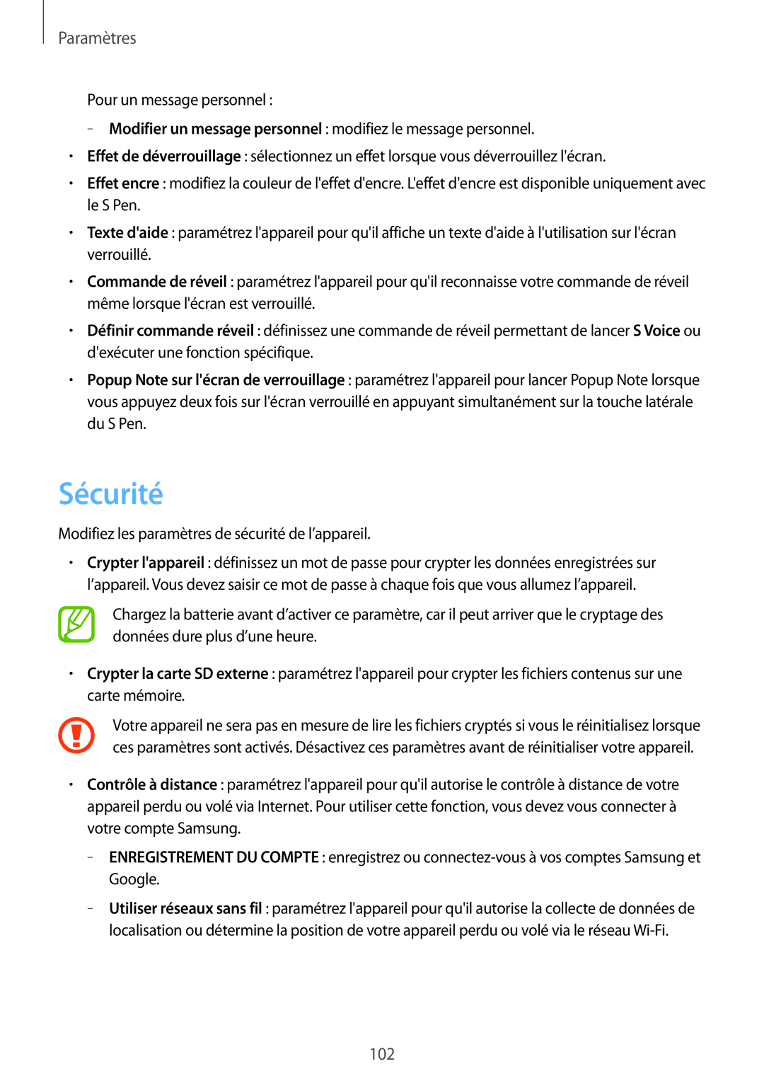 Samsung GT-N8010EAEXEF, GT-N8010ZWXXEF, GT-N8010ZWAXEF manual Sécurité, Modifiez les paramètres de sécurité de l’appareil 