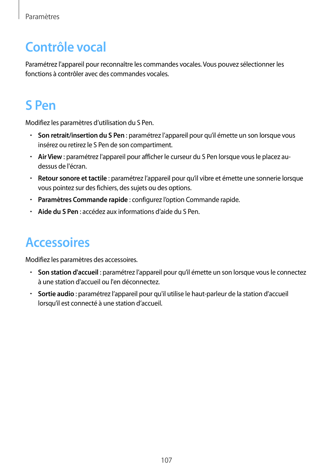 Samsung GT-N8010EAAXEF, GT-N8010EAEXEF, GT-N8010ZWXXEF, GT-N8010ZWAXEF, GT-N8010EAXXEF manual Contrôle vocal, Accessoires 