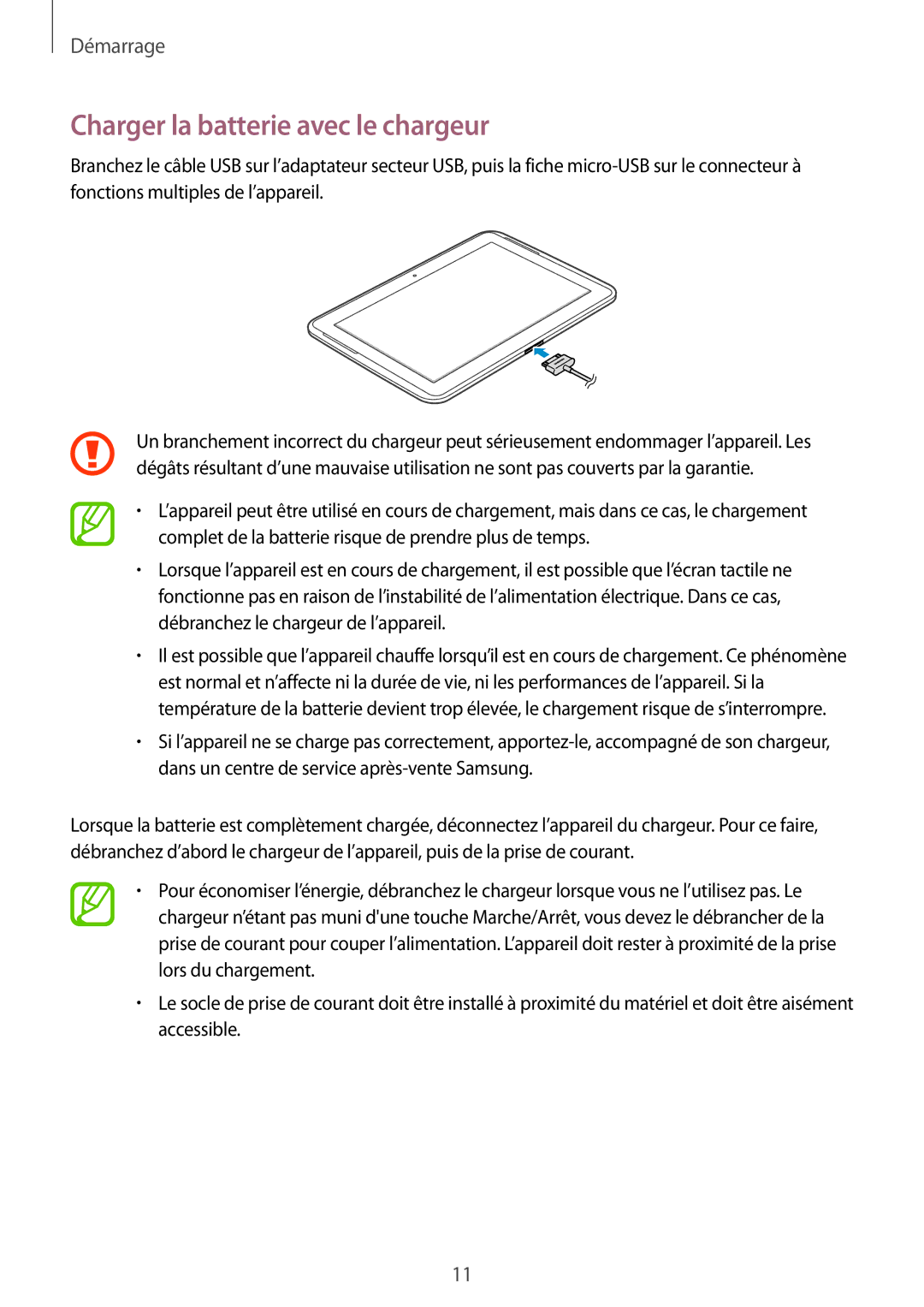 Samsung GT-N8010EAAXEF, GT-N8010EAEXEF, GT-N8010ZWXXEF, GT-N8010ZWAXEF, GT-N8010EAXXEF Charger la batterie avec le chargeur 