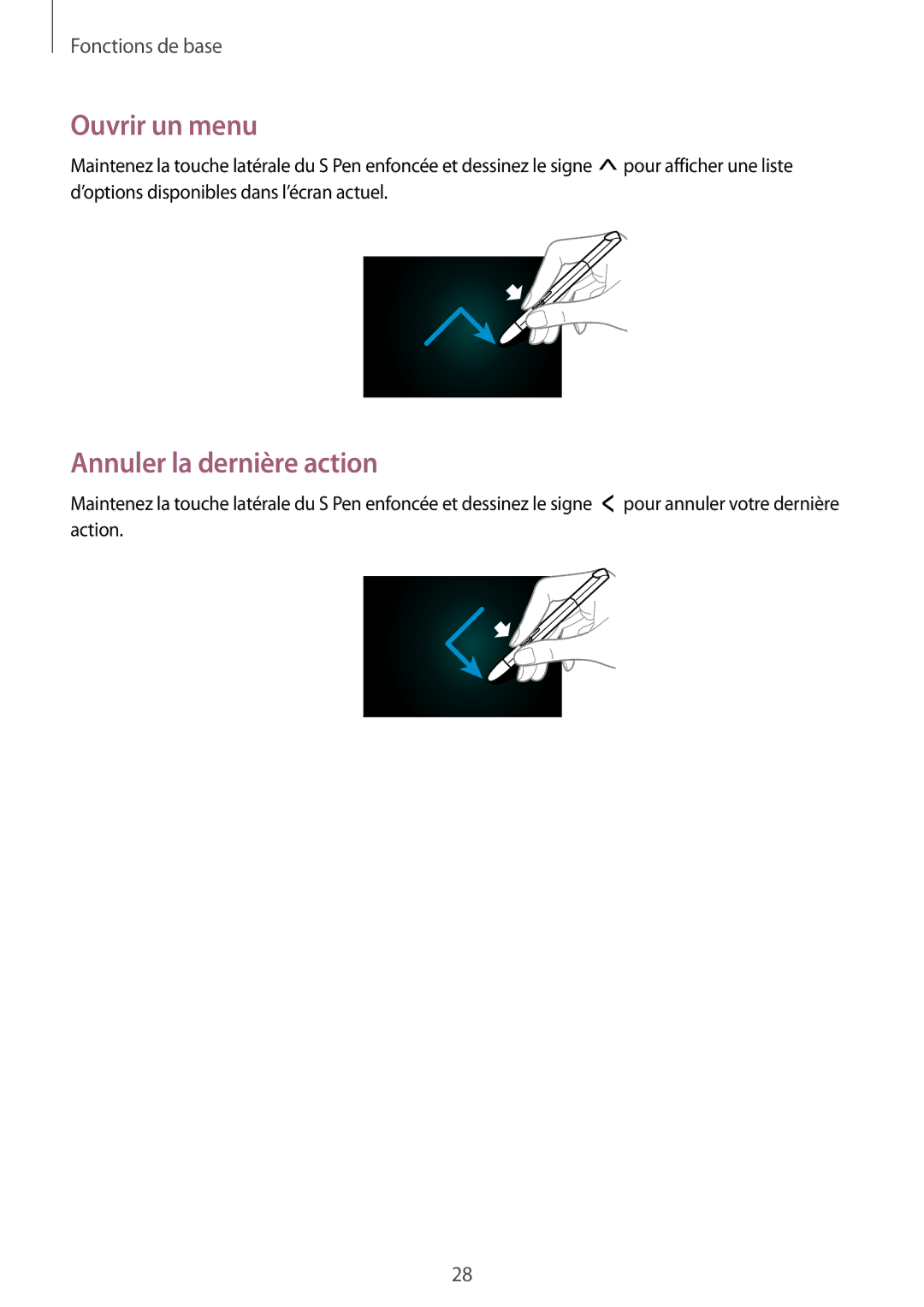 Samsung GT-N8010ZWEXEF, GT-N8010EAEXEF, GT-N8010ZWXXEF, GT-N8010ZWAXEF manual Ouvrir un menu, Annuler la dernière action 