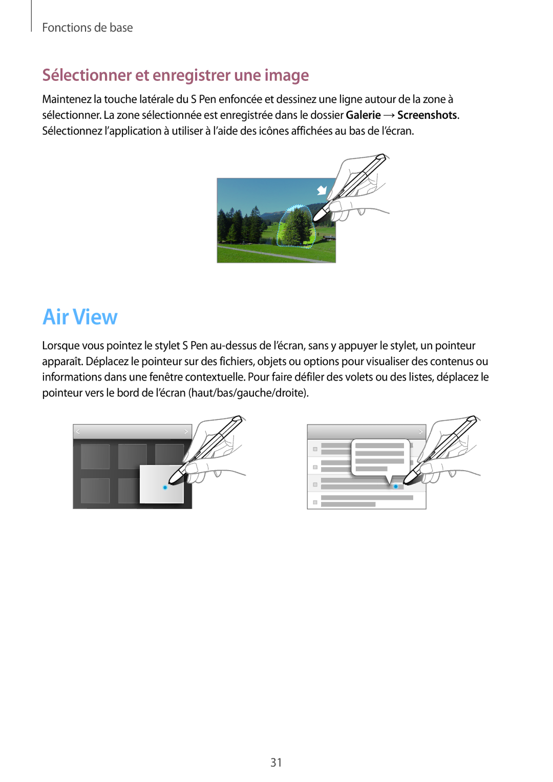 Samsung GT-N8010ZWXXEF, GT-N8010EAEXEF, GT-N8010ZWAXEF, GT-N8010EAXXEF manual Air View, Sélectionner et enregistrer une image 