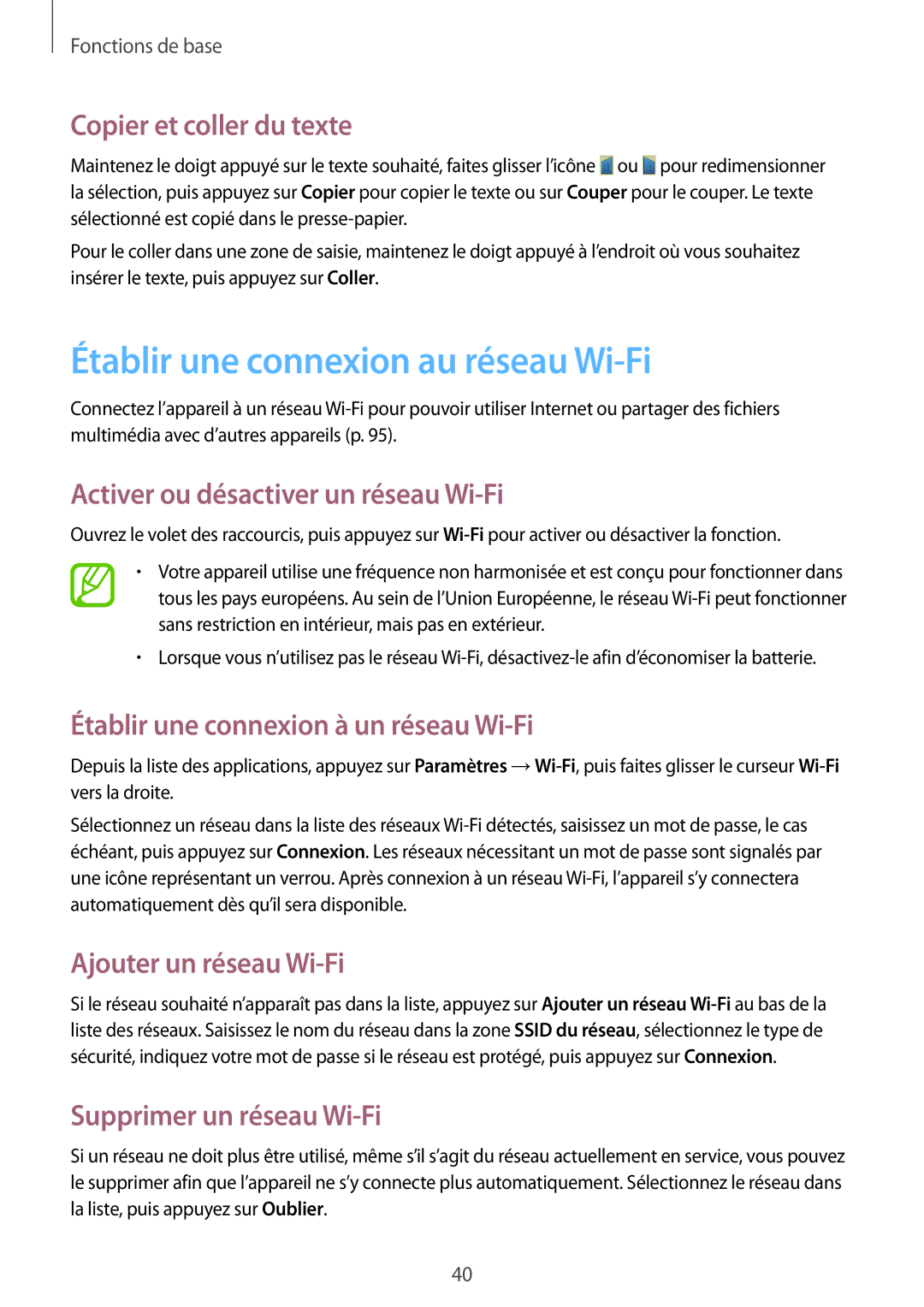 Samsung GT-N8010ZWEXEF, GT-N8010EAEXEF, GT-N8010ZWXXEF, GT-N8010ZWAXEF, GT-N8010EAXXEF Établir une connexion au réseau Wi-Fi 