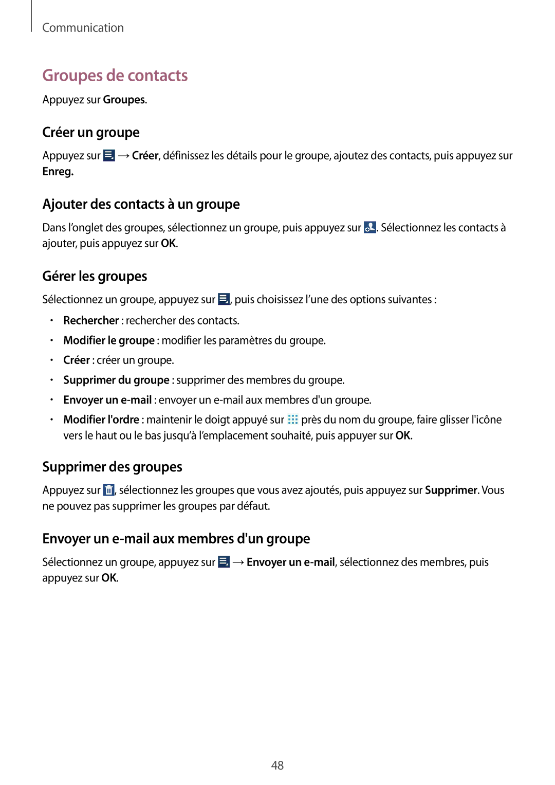 Samsung GT-N8010EAEXEF, GT-N8010ZWXXEF, GT-N8010ZWAXEF, GT-N8010EAXXEF, GT-N8010ZWEXEF, GT-N8010EAAXEF Groupes de contacts 