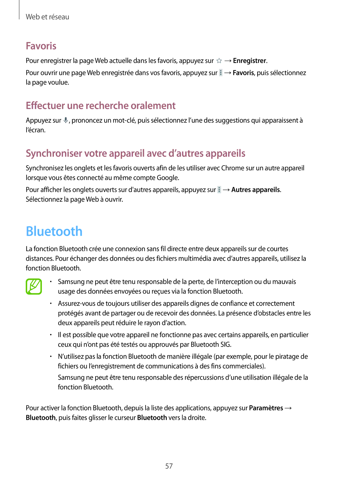 Samsung GT-N8010EAXXEF, GT-N8010EAEXEF, GT-N8010ZWXXEF manual Bluetooth, Synchroniser votre appareil avec d’autres appareils 