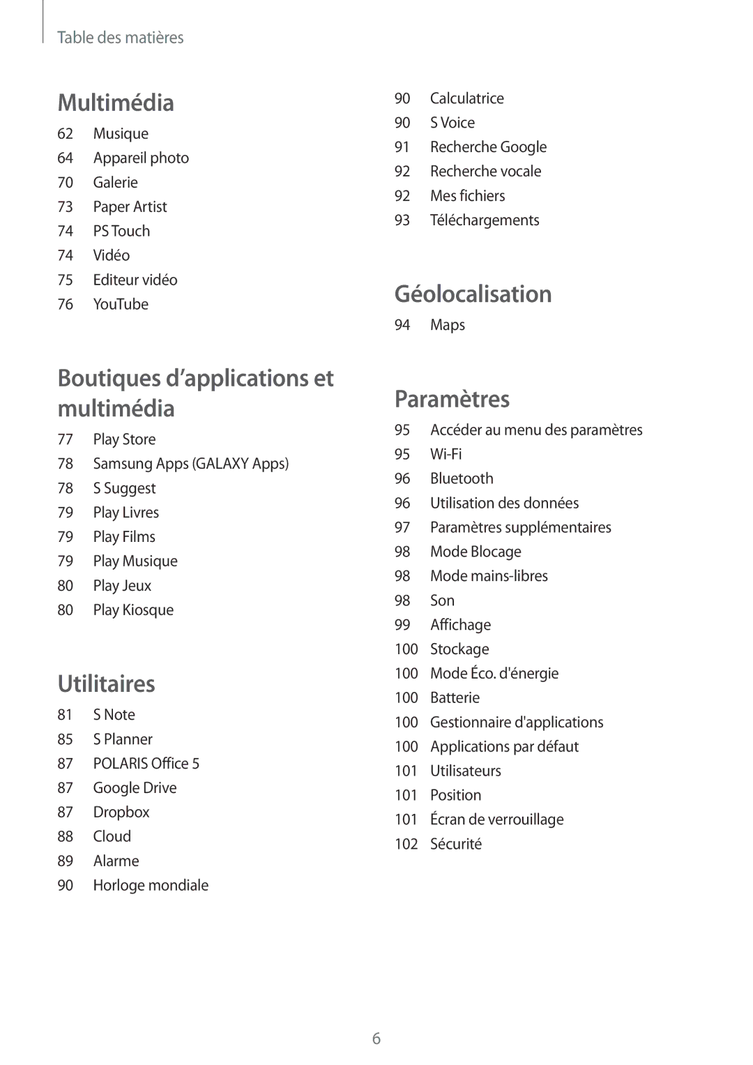 Samsung GT-N8010EAEXEF, GT-N8010ZWXXEF, GT-N8010ZWAXEF, GT-N8010EAXXEF, GT-N8010ZWEXEF, GT-N8010EAAXEF manual Géolocalisation 