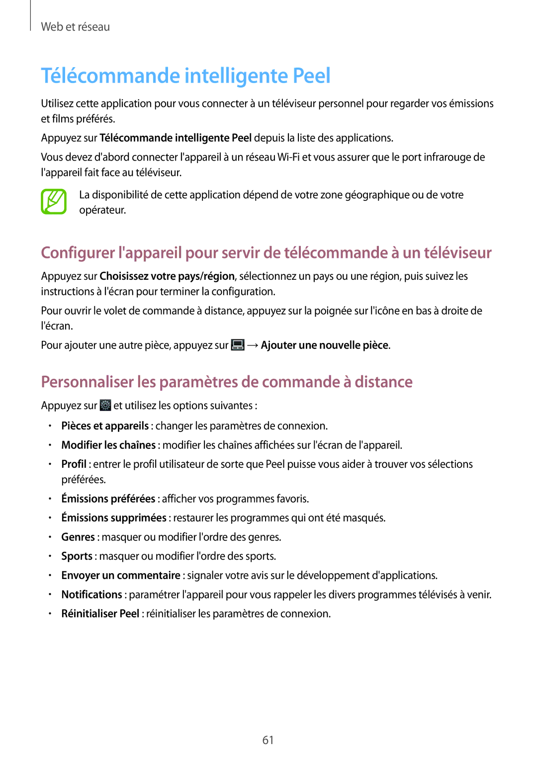 Samsung GT-N8010ZWXXEF, GT-N8010EAEXEF Télécommande intelligente Peel, Personnaliser les paramètres de commande à distance 