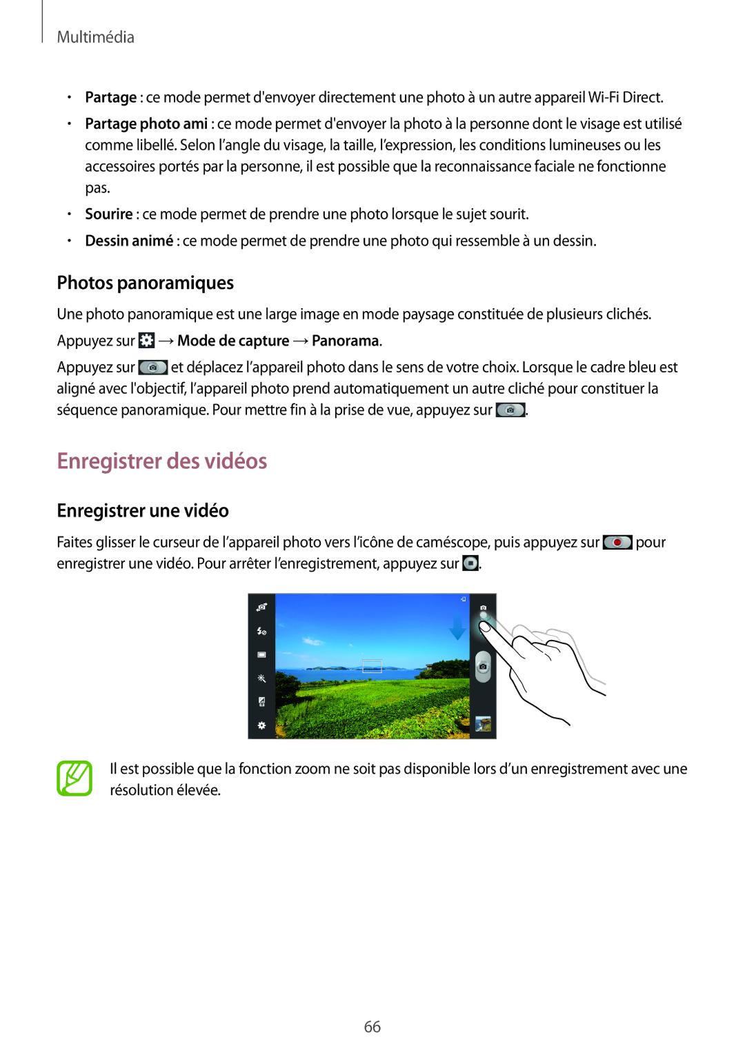 Samsung GT-N8010EAEXEF, GT-N8010ZWXXEF, GT-N8010ZWAXEF Enregistrer des vidéos, Photos panoramiques, Enregistrer une vidéo 