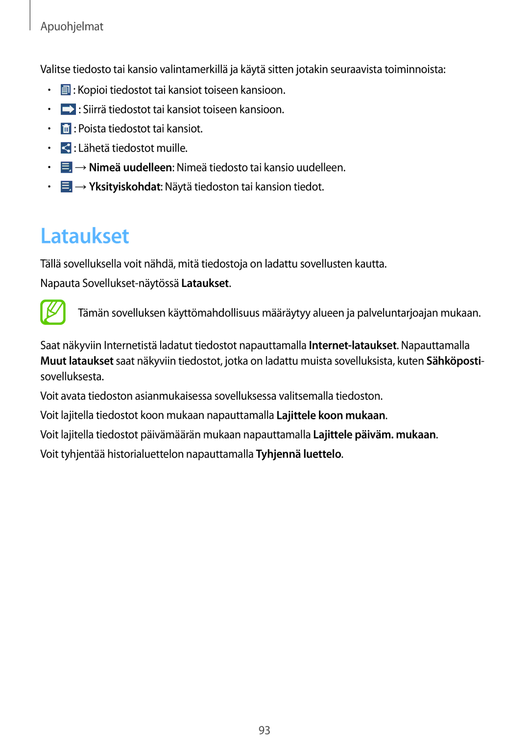 Samsung GT-N8010GRANEE, GT-N8010ZWANEE, GT-N8010ZWXNEE, GT-N8010EAXNEE, GT-N8010EAANEE manual Lataukset 