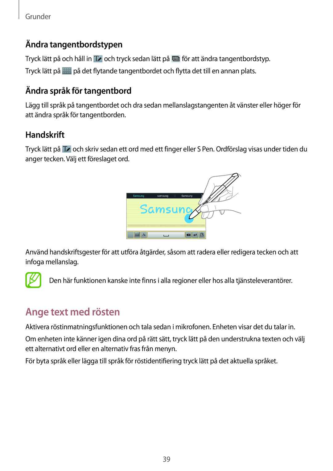Samsung GT-N8010EAANEE manual Ange text med rösten, Ändra tangentbordstypen, Ändra språk för tangentbord, Handskrift 