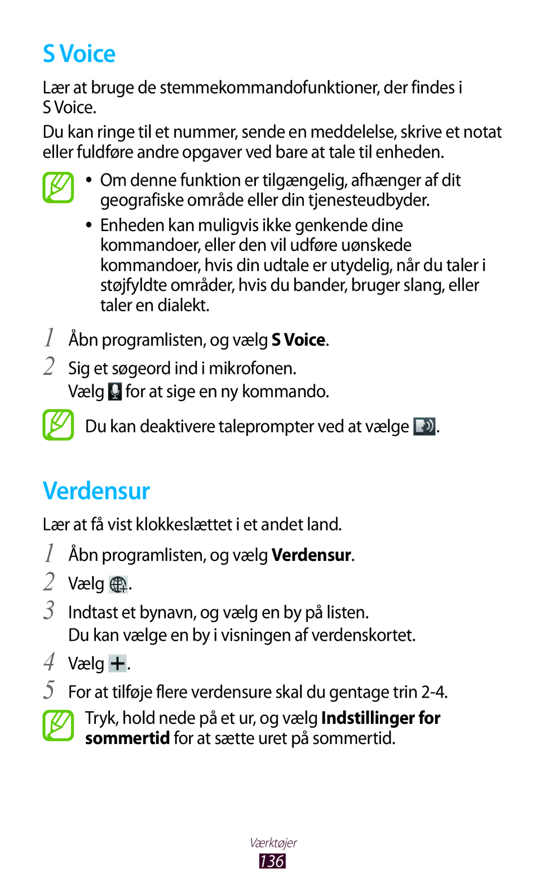 Samsung GT-N8010ZWXNEE, GT-N8010ZWANEE, GT-N8010EAXNEE manual Voice, Verdensur, Du kan deaktivere taleprompter ved at vælge 