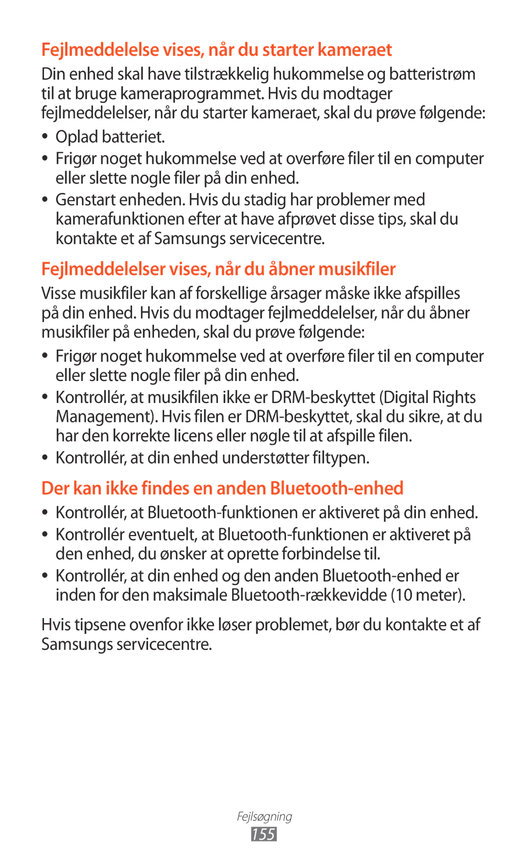 Samsung GT-N8010ZWANEE manual Fejlmeddelelse vises, når du starter kameraet, Kontrollér, at din enhed understøtter filtypen 