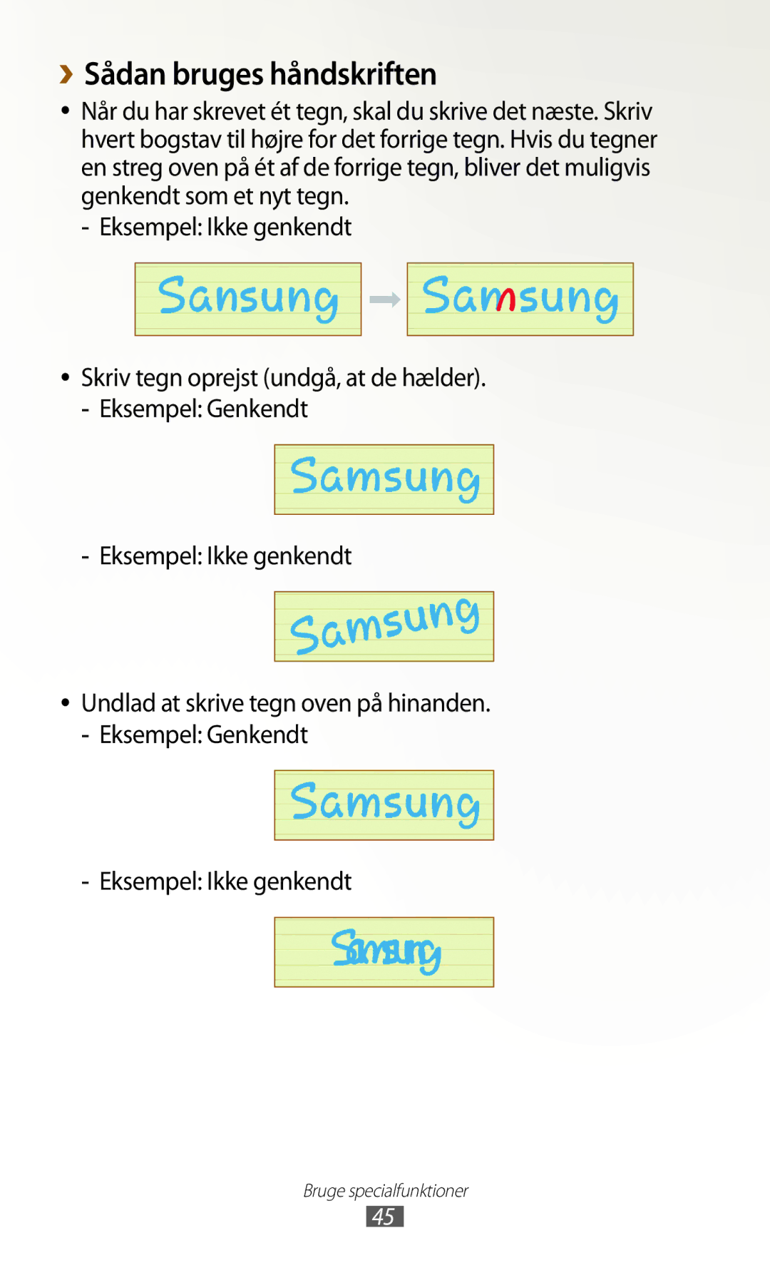 Samsung GT-N8010ZWANEE, GT-N8010ZWXNEE, GT-N8010EAXNEE, GT-N8010GRANEE, GT-N8010EAANEE manual ››Sådan bruges håndskriften 