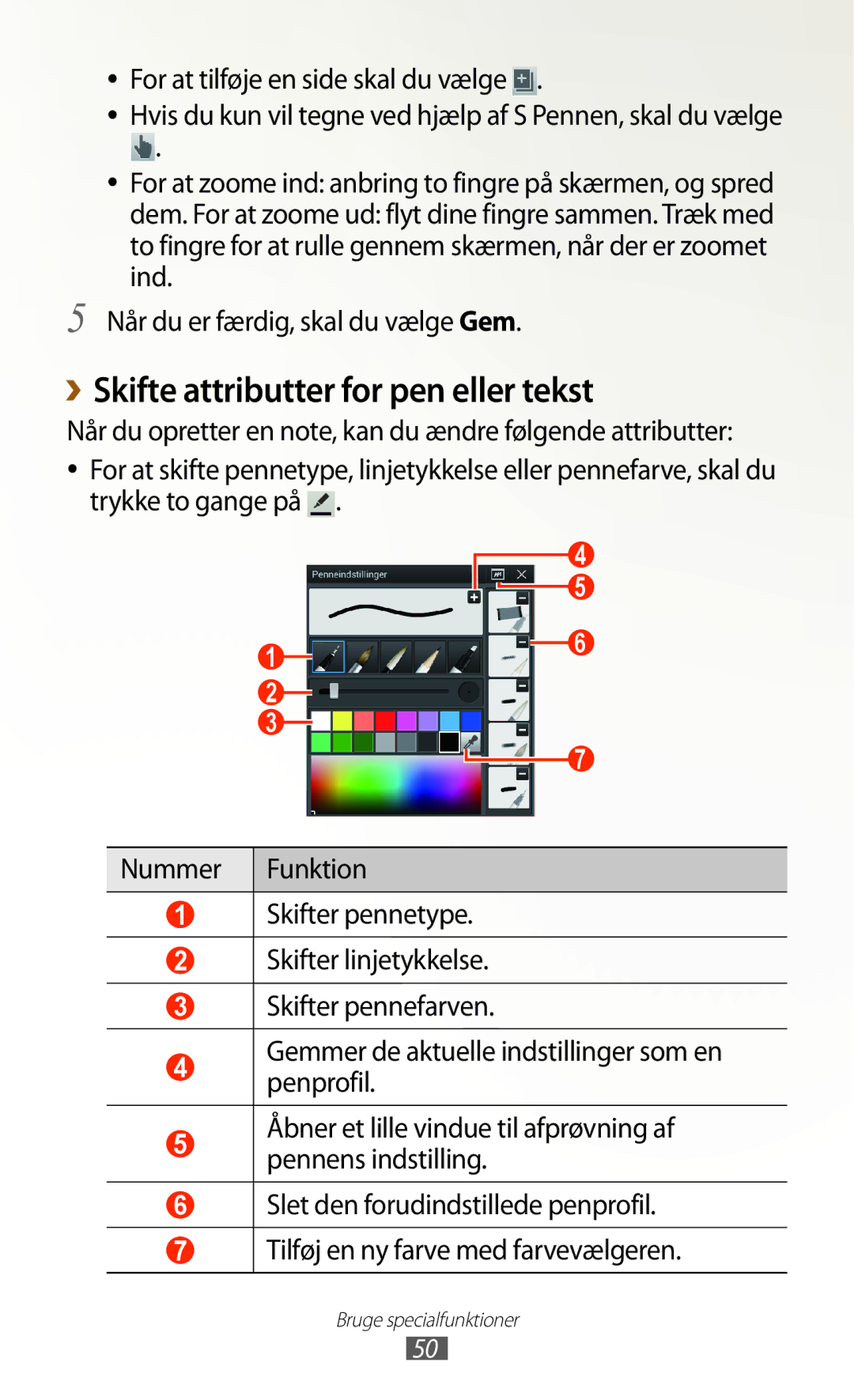 Samsung GT-N8010ZWANEE, GT-N8010ZWXNEE manual ››Skifte attributter for pen eller tekst, For at tilføje en side skal du vælge 