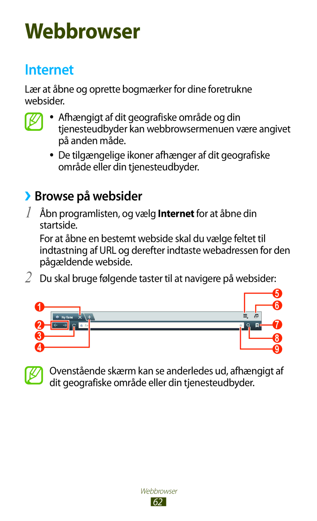 Samsung GT-N8010EAXNEE, GT-N8010ZWANEE, GT-N8010ZWXNEE, GT-N8010GRANEE, GT-N8010EAANEE manual Internet, ››Browse på websider 