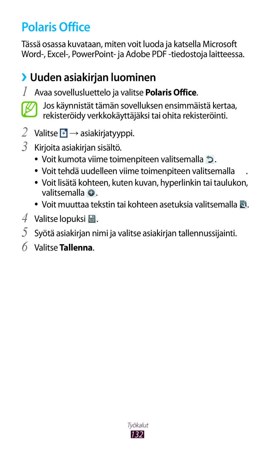 Samsung GT-N8010EAXNEE, GT-N8010ZWANEE ››Uuden asiakirjan luominen, Avaa sovellusluettelo ja valitse Polaris Office 