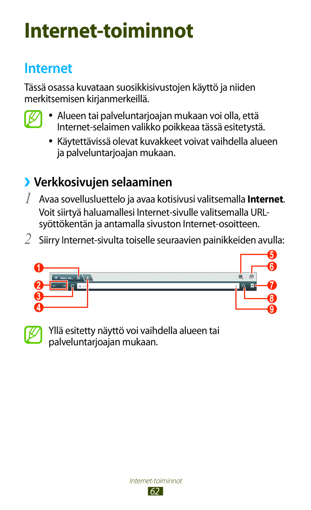 Samsung GT-N8010EAXNEE, GT-N8010ZWANEE, GT-N8010ZWXNEE, GT-N8010GRANEE, GT-N8010EAANEE Internet, ››Verkkosivujen selaaminen 